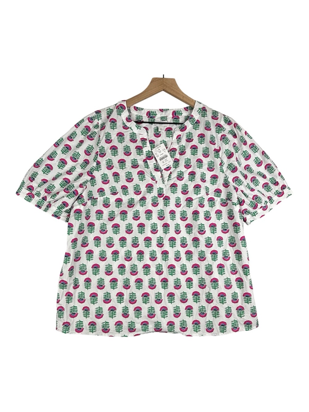 J. Crew Factory Shirt Womens Large Printed Short Puff Sleeves Poplin Top NWT